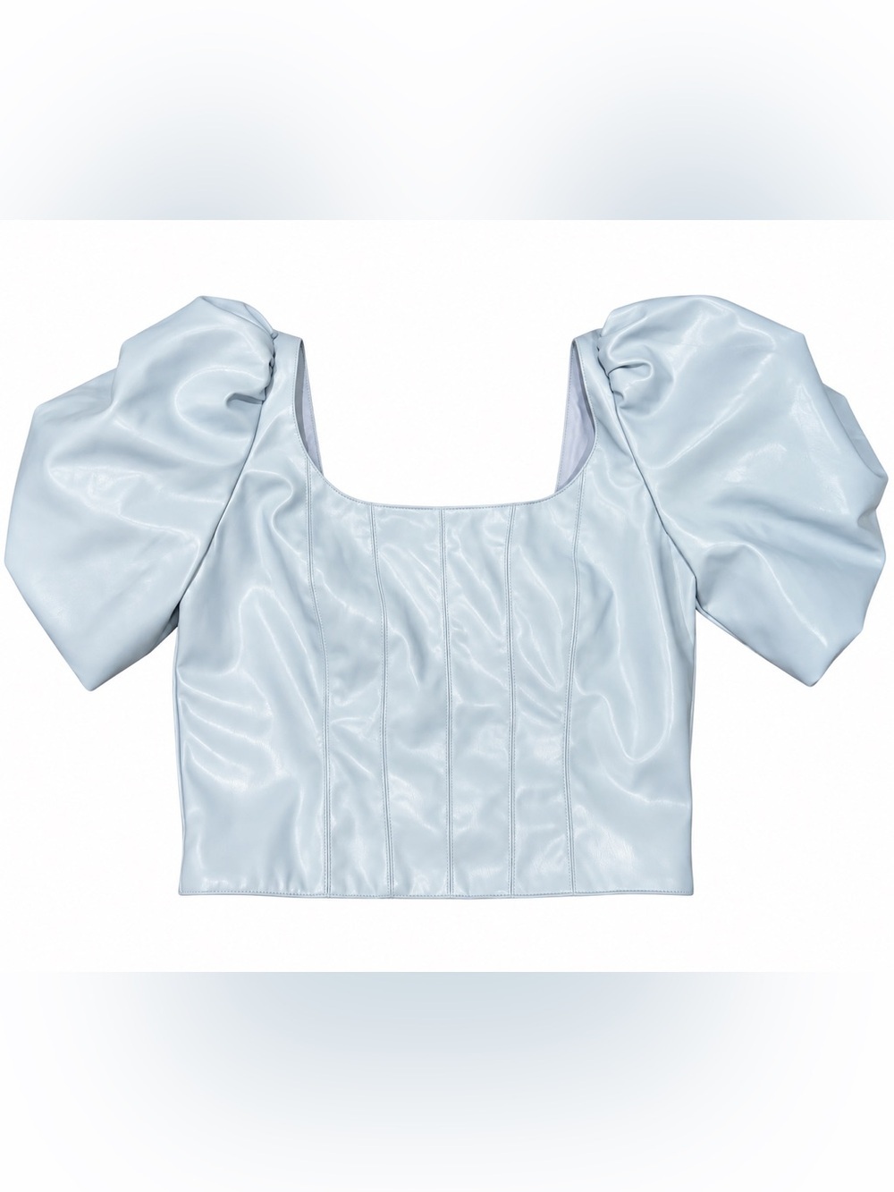 Cake For Dinner Baby Blue Faux Leather Puff Sleeve Corset Top XXS